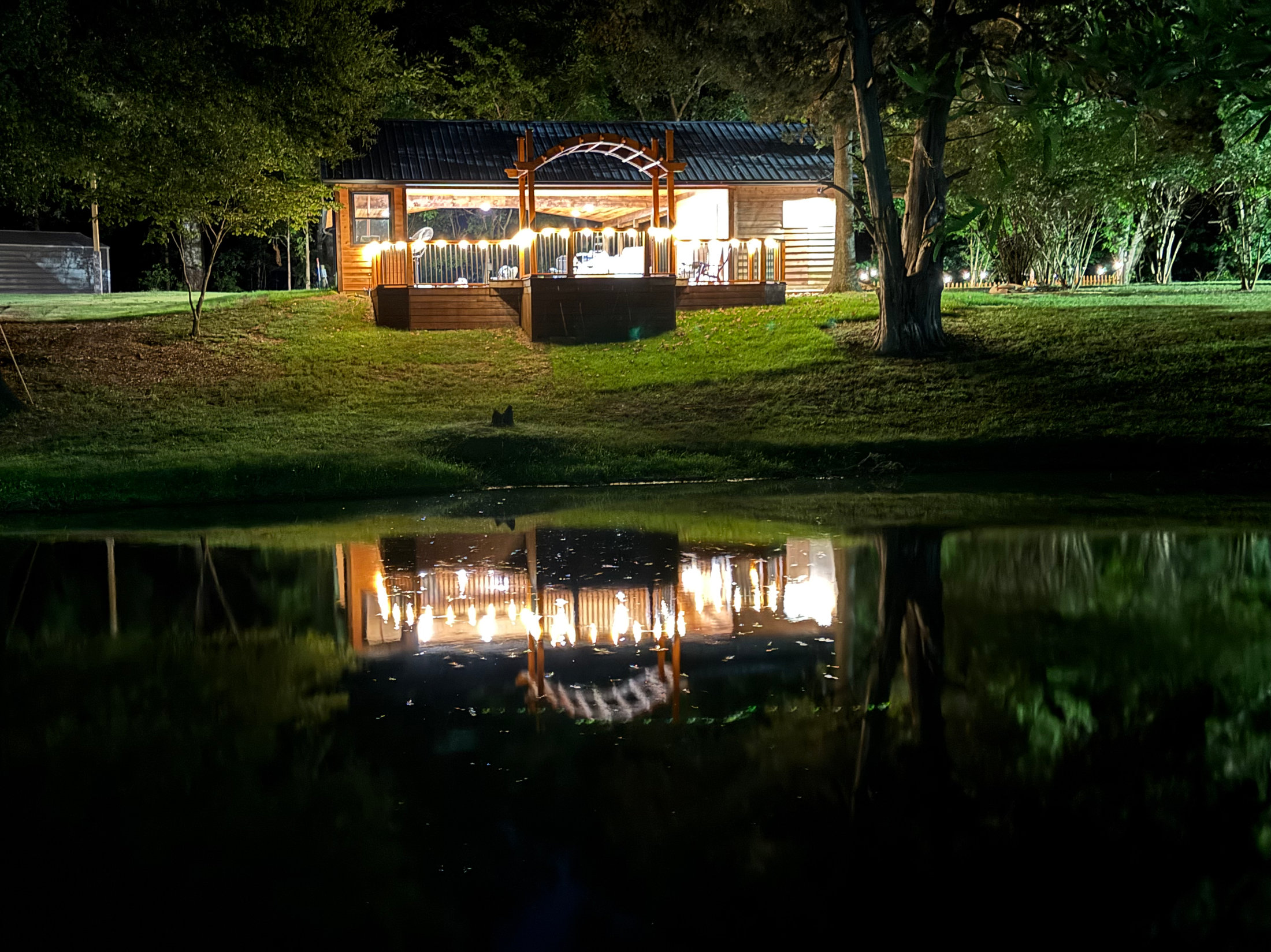 Pavilion reflected at night
